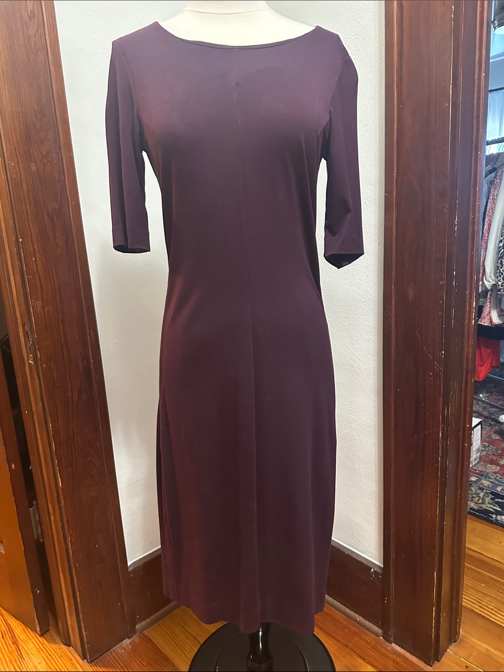 Diane Von Furstenberg Burgundy Midi Scoop Neck Dress